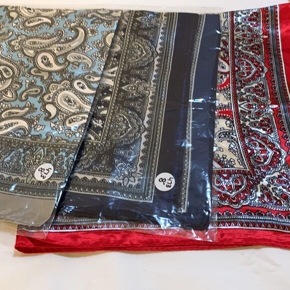 Set of three 24” X24” scarves. Navy blue, gray and red - Picture 3 of 5